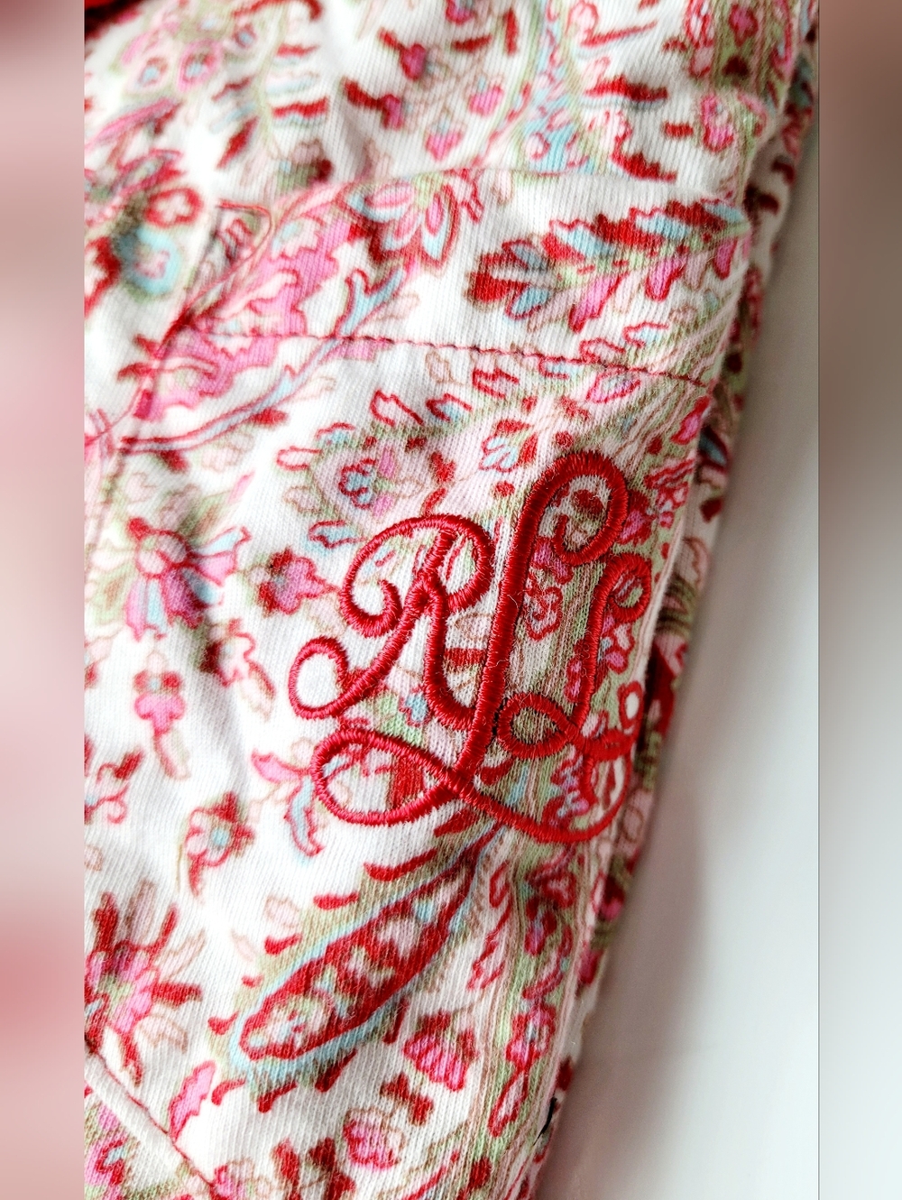 Ralph Lauren Pink Paisley Cotton Blend 2-pc. Pajamas Set LRL Embroidery Medium - Picture 15 of 16